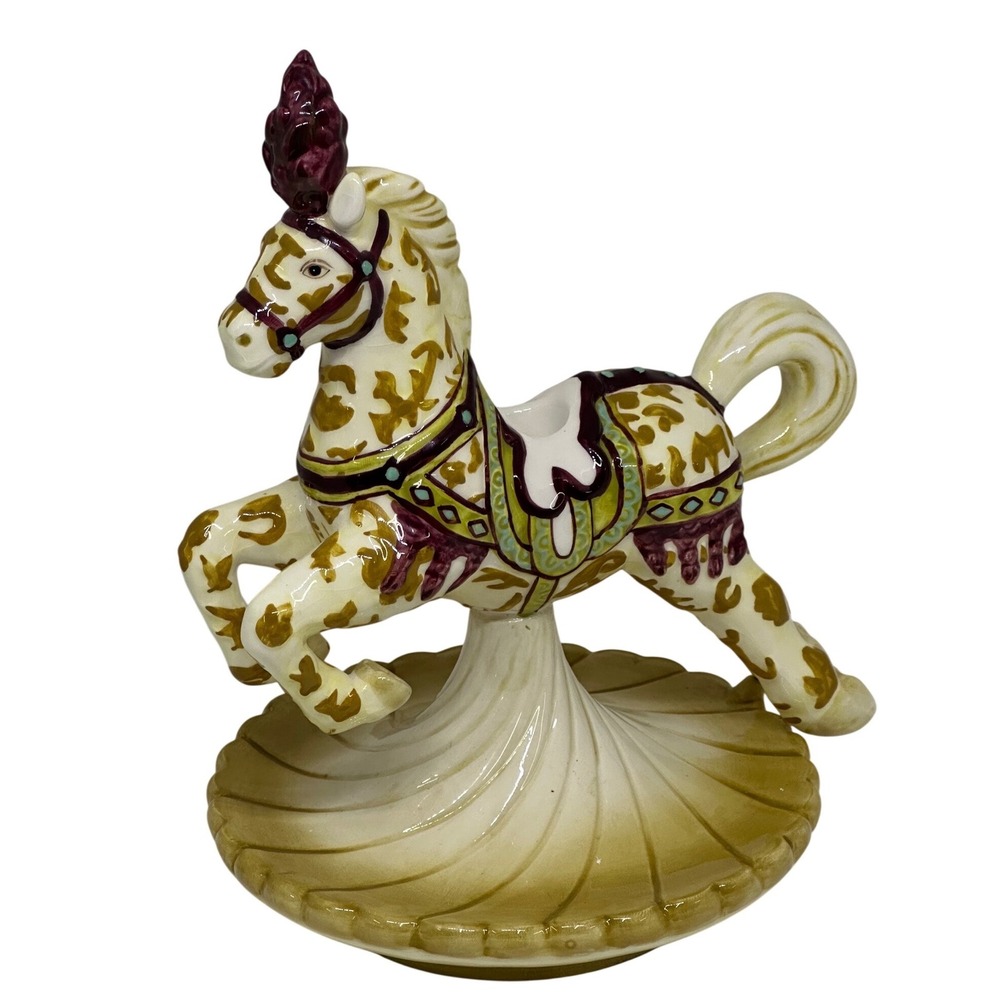 Humoresque Carousel Horse Candle Holder Tan Gold Ceramic Figurine Denise Fenton